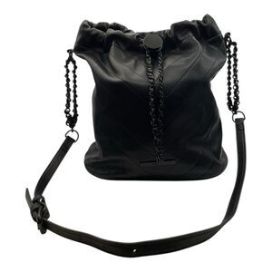 Aldo Quilted Bucket Bag Black Drawstring Chain Strap Crossbody Shoulder Purse